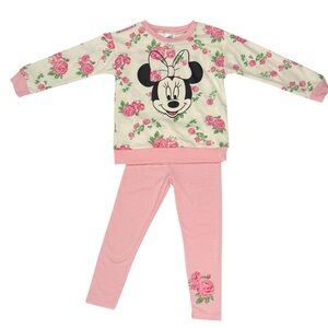 Disney Minnie Mouse Girls 6 Cream and Pink Floral Sweatshirt Legging 2pc Set NWT